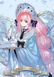 Rule 34 | 1girl, absurdly long hair, absurdres, ace (playing card), ace of clubs, ace of diamonds, ace of hearts, ace of spades, alice&#039;s time gate (miracle nikki), apron, artist request, banner, big hair, birthday, black bow, black necktie, blue background, blue bonnet, blue dress, blue eyes, blunt bangs, bonnet, bow, brooch, cake, card, chinese commentary, closed mouth, club (shape), commentary, commentary request, cowboy shot, diamond (shape), dot nose, dress, english commentary, eyelashes, food, frilled apron, frilled headwear, frills, hair bow, hair ornament, happy birthday, heart, highres, holding, holding plate, holding spoon, jewelry, light blush, lolita fashion, long hair, long sleeves, low twintails, miracle nikki, mixed-language commentary, multi-tied hair, necktie, nikki (nikki), nikki (series), pink hair, plate, playing card, playing card print, second-party source, smile, snowflakes, snowing, solo, spade (shape), spoon, standing, star (symbol), star hair ornament, tareme, twintails, very long hair, waist bow, white apron, wide sleeves