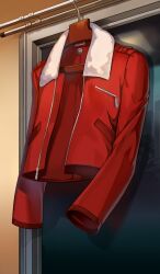 clothes_focus clothes_hanger commentary fate/grand_order fate_(series) indoors jacket lasengle night no_humans official_art red_jacket red_theme still_life third-party_source unworn_jacket window