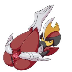 1girl anus ass bisharp black_eyes black_panties blush clitoris clothing_aside feet female_focus full_body gen_5_pokemon half-closed_eyes highres legs_up lonbluewolf looking_at_viewer lying nintendo no_humans on_back one_eye_closed panties panties_aside personification pokemon pokemon_(creature) pokemon_bw presenting pussy simple_background solo spread_pussy uncensored underwear urethra white_background wink
