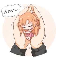 1girl asuna_(sao) mini_person minigirl sami_kura simple_background sleeping sword_art_online tagme