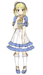 00s 1girl alternate_costume artoria_pendragon_(fate) blonde_hair blush colorized dress fate/stay_night fate_(series) female_focus flat_color frills full_body goth_fashion gothic_lolita hairband headdress lolita_fashion lolita_hairband pigeon-toed saber_(fate) simple_background sin-go socks solo sweet_lolita white_background white_socks