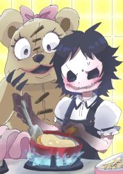 2girls agatha_(dark_deception) bear_girl cooking dark_deception food frying_pan furry furry_female highres kokoniwa_(harumoka) mama_bear_(dark_deception) multiple_girls pancake