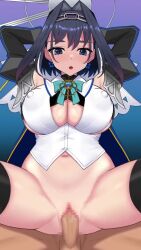 1boy 1girl animated aqua_ribbon arms_behind_back arms_behind_head arms_up black_shirt black_sleeves black_thighhighs blue_background blue_eyes blue_hair blush bottomless bouncing_breasts breasts censored chain chain_hairband covered_erect_nipples cowboy_shot cropped_shirt cum cum_in_pussy detached_sleeves dot_nose earrings ejaculation eyebrows from_below girl_on_top hairband hetero highres hololive hololive_english jewelry large_breasts live2d lk_(lk00) looking_down medium_hair moaning mosaic_censoring navel neck_ribbon nt00 open_clothes open_mouth open_shirt ouro_kronii ouro_kronii_(1st_costume) penis pussy reverse_upright_straddle ribbon riding sex sex_from_behind shirt simple_background sitting sitting_on_person sleeveless sleeveless_shirt smile solo_focus sound spread_legs tagme thighhighs underboob vaginal video virtual_youtuber white_shirt zerodiamonds_(voice_actor)