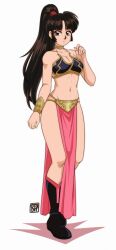 0tacat 1girl black_boots boots breasts brown_eyes brown_hair cosplay high_ponytail highres huttslayer_leia huttslayer_leia_(cosplay) inuyasha long_hair medium_breasts pelvic_curtain ponytail princess_leia princess_leia_(cosplay) sango_(inuyasha) slave star_wars