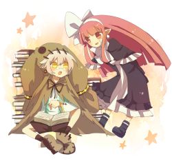 Rule 34 | bad id, bad pixiv id, book, demon girl, disgaea, dress, glasses, hair ribbon, hairband, headband, long hair, mage (disgaea), nippon ichi, pointy ears, red eyes, red hair, ribbon, skull (disgaea), white hair, yellow eyes, yomicol