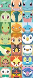 :d ^_^ bird black_eyes brown_eyes bulbasaur cat charmander chespin chikorita chimchar closed_eyes commentary creature creatures_(company) cyndaquil english_commentary facing_viewer fangs fennekin froakie game_freak gen_1_pokemon gen_2_pokemon gen_3_pokemon gen_4_pokemon gen_5_pokemon gen_6_pokemon gen_7_pokemon highres litten looking_at_viewer monkey mudkip nintendo no_humans open_mouth oshawott piplup pokemon pokemon_(creature) popplio red_eyes rowlet shawn_flowers smile snivy squirtle starter_pokemon_trio tepig torchic totodile treecko turtwig yellow_eyes