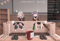 absurdres barefoot bound bound_toes ceras_yanagida_lilienfeld drooling highres jager katsuragi_izumi link!_like!_love_live! love_live! saliva school_uniform serafuku soles tickle_torture tickling tickling_feet toes