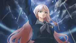 1755328969 absurdres bang_dream! bang_dream!_it&#039;s_mygo!!!!! blonde_hair blue_serafuku breasts chinese_commentary closed_mouth commentary_request cowboy_shot grey_eyes grey_neckerchief highres long_hair long_sleeves looking_down medium_breasts nagasaki_soyo neckerchief outdoors sailor_collar school_uniform serafuku tsukinomori_school_uniform white_sailor_collar wuthering_waves