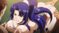 00s 1girl 2boys angry animated animated_gif anime_screenshot arms_tied_behind ass bdsm bent_over blue_hair bondage bound breasts brown_eyes brown_hair clenched_teeth female_focus fingering functionally_nude furrowed_brow hands_tied_behind_back hetero huge_ass large_breasts legs lilith-soft long_hair looking_at_another looking_back multiple_boys needle nipple_penetration nipple_stimulation nipple_torture nipples no_bra ponytail purple_hair rape restrained shiny_skin taimanin_(series) taimanin_asagi taimanin_asagi_3 tan teeth thighhighs yatsu_murasaki