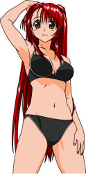 Rule 34 | 1girl, armpits, bad id, bad pixiv id, bikini, black bikini, black bra, black panties, bra, breasts, derivative work, female focus, kousaka tamaki, long hair, okina (okina413), panties, red hair, simple background, solo, swimsuit, to heart (series), to heart 2, underwear, very long hair, white background
