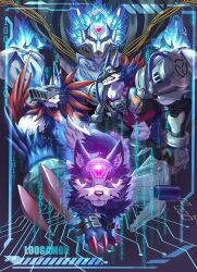 Rule 34 | belt, digicore interface, digimon, digimon (creature), evolutionary line, fenriloogamon, highres, loogamon, loogarmon, sharp teeth, soloogarmon, teeth