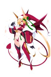 1girl bell black_gloves blonde_hair breasts demon_girl demon_tail demon_wings disgaea disgaea_rpg fang full_body fur_trim gloves hair_over_one_eye harada_takehito hat high_heels large_breasts long_hair long_tail lucy_(disgaea) navel non-web_source official_art open_mouth photoshop_(medium) pointy_ears red_eyes red_footwear red_tail red_thighhighs red_wings santa_costume santa_hat solo tail thighhighs transparent_background twintails very_long_hair wings