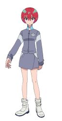 Rule 34 | 1girl, amate yuzuriha, aqua eyes, boots, full body, gundam, gundam gquuuuuux, hair between eyes, highres, jacket, official art, red hair, short hair, skirt, solo, transparent background, uniform