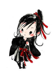 1boy aged_down black_boots black_eyes black_hair black_hanfu blush blush_stickers boots chibi chibi_only child chinese_clothes closed_mouth faux_traditional_media full_body hair_ribbon hanfu high_ponytail ink_wash_painting kcllzas163 long_hair long_sleeves male_focus modao_zushi ponytail red_ribbon red_sash ribbon robe sash simple_background smile solo standing third-party_source wei_wuxian white_background wide_sleeves