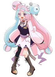 Rule 34 | absurdres, alternate costume, highres, iono (pokemon), multicolored hair, nintendo, pokemon, pokemon sv, poyoxis, simple background, two-tone hair, white background