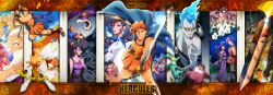 Rule 34 | 6+boys, 6+girls, absurdres, airagency1005, animal ears, blonde hair, brown hair, calliope (disney), clio (disney), crossed legs, fire, gradient hair, hades (disney), hera (mythology), hercules (1997 movie), hercules (disney), hermes (disney), highres, hydra, hydra (disney), long hair, male focus, megara (disney), melponene (disney), monster, multicolored hair, multiple boys, multiple girls, pain (disney), panic (disney), pegasus, pegasus (disney), philoctetes, purple hair, red hair, riding, short hair, terpsichore (disney), thalia (disney), zeus (disney)