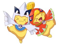 &gt;_&lt; brown_eyes closed_eyes closed_mouth cosplay creatures_(company) game_freak gen_1_pokemon gen_2_pokemon happy ho-oh legendary_pokemon lugia master_ball nintendo open_mouth pikachu pirosiki025 poke_ball pokemon pokemon_(creature) red_eyes smile white_background