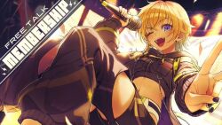 1girl blonde_hair colored_inner_hair holding holding_microphone letora_(idolmaster) microphone multicolored_hair music navel official_art roots_(hair) short_hair shorts singing