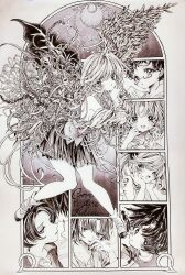 6+girls angel angel_wings art_nouveau asymmetrical_wings aya_carmine bare_shoulders blush body_horror braid cigarette collared_shirt flower flower_wings french_text full_body glasses greyscale halo highres leaf_wings long_hair meguro_miyuki millipen_(medium) mismatched_wings monochrome multiple_girls off_shoulder oomori_tonae open_mouth parted_lips pen_(medium) plant_wings pleated_skirt sayonara_wo_oshiete school_uniform shirt shoes short_hair side_braids skirt smile smoking snake socks star_(symbol) sugamo_mutsuki takada_nozomi takashima_semina tamachi_mahiru tendril tongue traditional_media twintails ueno_koyori uwabaki very_long_hair vest wavy_hair window wings