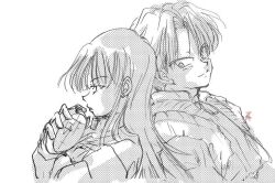 Rule 34 | 1boy, 1girl, couple, dragon ball, dragon ball super, happy, long hair, mai (future) (dragon ball), short hair, smile, trunks (dragon ball), trunks (future) (dragon ball)