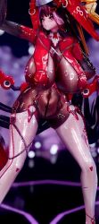 3d black_hair black_pantyhose bodysuit breasts chi_ming_3d game_cg huge_breasts latex non-web_source original pantyhose red_eyes solo