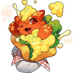 Rule 34 | animal focus, dragon, dragon village (series), dragon village collection, egg (food), egg mayo dragon (dragon village), egg mayo dragon (egg mayo) (dragon village), food, food-themed creature, game cg, hands up, horns, lettuce, no humans, official art, one eye closed, open mouth, pawpads, sandwich, small dragon, smile, solo, tachi-e, third-party source, transparent background