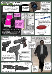 Rule 34 | 1boy, benchmade, benchmade fixed adamas375, cellphone, colt&#039;s manufacturing company, dark-skinned male, dark skin, english text, gun, handgun, ingram mac-10/11, jacket, japanese text, knife, looking at viewer, m1911, mac-10/11, military armament corporation, muta koji, pen, phone, pistol, pocket pistol, radio, robert mccall, s&amp;w m&amp;p, smartphone, smith &amp; wesson, sony, story time (muta koji), submachine gun, the equalizer 2, translation request, tupperware, very dark skin, watch, weapon, weapon focus, weapon name, weapon profile