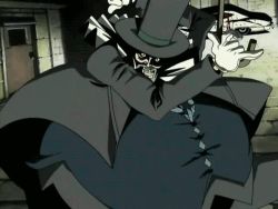 1990s_(style) animated animated_gif cowboy_bebop gun hat mad_pierrot round top_hat weapon