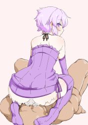 1boy 1girl asphyxiation ass back bad_id bare_shoulders clothed_female_nude_male elbow_gloves gloves highres holding_breath looking_back mochi_(mochi444420) no_panties nude on_floor simple_background sitting sitting_on_face sitting_on_person smother vocaloid white_background yuzuki_yukari
