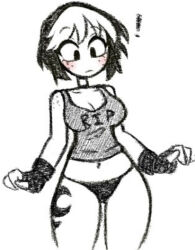 black_hair gloves jen_lum panties suprised_look tank_top tattoo thick_thighs thighs underwear white_hair