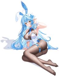 1girl absurdres ahoge animal_ears armpits bare_shoulders blonde_hair bodystocking breasts clothing_cutout elf heart heart_ahoge heart_cutout highres hololive large_breasts leotard misoile multicolored_hair pink_hair playboy_bunny pointy_ears rabbit_ears simple_background solo two-tone_hair white_background white_leotard yellow_eyes yukihana_lamy