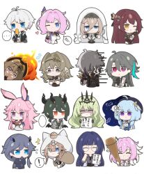 4boys 6+girls animal_hood aponia_(honkai_impact) bag baseball_bat black_hat black_headband black_tiara blonde_hair blue_eyes blue_hair brown_hair cat_hood eating eden_(honkai_impact) elysia_(herrscher_of_human:_ego)_(honkai_impact) elysia_(honkai_impact) elysia_(miss_pink_elf)_(honkai_impact) explosion flower food fruit fu_hua green_eyes green_hair grey_hair griseo griseo_(starry_impression) hair_flower hair_ornament hat headband heart heterochromia highres holding holding_bag holding_baseball_bat holding_food holding_ice_cream honkai_(series) honkai_impact_3rd hood horns ice_cream kalpas_(honkai_impact) kevin_kaslana kosma mei_(honkai_impact) mobius_(honkai_impact) multiple_boys multiple_girls official_art one_eye_closed paper pardofelis pink_hair purple_eyes purple_hair red_hair ripping round_eyewear yae_sakura_(goushinnso_memento) speech_bubble su_(honkai_impact) sweatdrop tiara top_hat vill-v watermelon white_background white_hair worried yae_sakura yae_sakura_(goushinnso_memento) yellow_eyes youtho