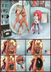 2girls absurdres age_difference ahegao anal anal_object_insertion arms_up ass ball_gag barefoot bdsm bit_gag black_panties blonde_hair blue_eyes blush bondage bound breasts butt_plug cleavage cleft_of_venus clothed_female_nude_female collar cross-section cuffs dark-skinned_female dark_skin dildo electrodes electrostimulation closed_eyes female_focus femdom gag gagged garter_belt garter_straps hair_ribbon hakubi_washuu happy high_heels highres humiliation indoors inflatable_gag kuramitsu_mihoshi large_breasts long_hair machine mask mature_female mirror multiple_girls nipples nude object_insertion open_mouth panties plug_gag pointy_ears posture_collar pussy red_hair ribbon ring_gag rolling_eyes saliva scared sensory_deprivation sex_machine sex_toy shoes slave smile spider_gag spread_legs sweat tears tenchi_muyou! thighhighs tongue trembling uncensored underwear very_long_hair vibrator x-ray x-t3al yuri