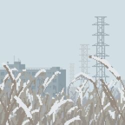 building day highres kanashino no_humans original outdoors pixel_art plant scenery sky snow transmission_tower white_sky
