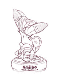 1girl amiibo braid braided_ponytail breasts bridal_gauntlets gluteal_fold highres large_breasts loincloth marshu midriff monochrome navel nintendo sarashi sheik sketch solo super_smash_bros. the_legend_of_zelda the_legend_of_zelda:_ocarina_of_time thighhighs thong turban underboob upside-down