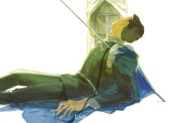 2boys absurdres adam&#039;s_apple belt black_belt black_jacket black_pants blue_cape brown_hair cape commentary_request ginga_eiyuu_densetsu head_back highres impaled injury jacket long_sleeves male_focus mikorei_love military_uniform multiple_boys oskar_von_reuenthal pants reinhard_von_lohengramm short_sideburns simple_background white_background white_cape