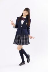 Rule 34 | 1girl, bow, checkered clothes, checkered skirt, highres, inoue kikuko, photo (medium), skirt, v