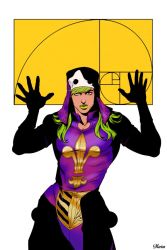 1boy fleur-de-lis golden_spiral green_hair green_lips gyro_zeppeli hands_up hat jojo_no_kimyou_na_bouken lipstick long_hair makeup marion-ville narrow_waist shadow solo spiral steel_ball_run