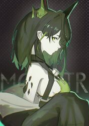 1girl absurdres arknights commentary extra_ears from_side green_eyes highres looking_at_viewer material_growth medium_hair mon3tr_(arknights) oripathy_lesion_(arknights) peemy solo