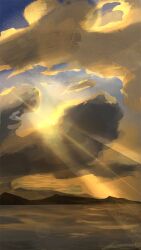 Rule 34 | artist name, cloud, cloudy sky, landscape, lens flare, mountainous horizon, no humans, ocean, original, outdoors, painterly, scenery, signature, sky, sunrise, zandra
