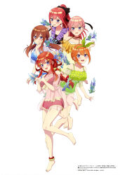 5girls absurdres copyright_name copyright_notice go-toubun_no_hanayome highres iky looking_at_viewer magazine_scan megami_magazine multiple_girls nakano_ichika nakano_itsuki nakano_miku nakano_nino nakano_yotsuba official_art scan simple_background white_background
