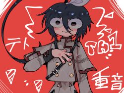 absurdres ahoge bad_tag blush cosplay hands_on_own_chest highres huge_ahoge kasane_teto kasane_teto_(sv) medium_hair non-web_source nyanyanay simple_background th1ng yuzu2