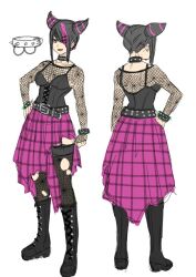 1girl black_boots black_hair boots goth_fashion han_juri rosie_rosie side_ponytail simple_background sketch skirt solo street_fighter street_fighter_6 white_background