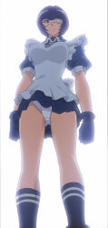 00s 1girl absurdres blue_hair breasts eyepatch gloves green_eyes highres ikkitousen large_breasts panties ryomou_shimei skirt solo stitched third-party_edit underwear
