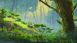 Rule 34 | bug, cambocreation, clover, dragonfly, forest, grass, insect, jungle, log, moss, mushroom, nature, no humans, original, painterly, plant, scenery, tree, vines, watermark