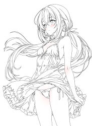 1girl arazand armpits blush breasts camisole from_side highres long_hair looking_ahead original panties pantyshot simple_background sketch small_breasts solo underwear underwear_only very_long_hair white_background wind wind_lift