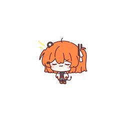 Rule 34 | 1girl, a.i. voice, adachi rei, cable, cable tail, chibi, chibi only, closed eyes, closed mouth, full body, highres, jacket, mechanical tail, mei (meiday mise), open clothes, open jacket, orange hair, simple background, solo, standing, tail, utau, uwu, white background, white jacket
