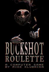 black_background buckshot_roulette chromatic_aberration cigarette commentary copyright_name crooked_teeth dealer_(buckshot_roulette) disembodied_hand english_commentary english_text highres hollow_eyes juerucj mouth_hold sharp_teeth shotgun_shell simple_background smoke smoking teeth