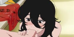 1boy 1girl animated black_hair blush fellatio grey_eyes hetero kyomoto_(look_back) look_back_(manga) messy_hair mole mole_under_mouth oral penis sadieyule tagme video