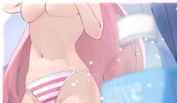 1girl belly blonde_hair blue_archive breasts breasts_out haluka_o0 long_hair navel panties solo striped_clothes striped_panties tagme torso_only underwear